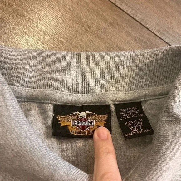 Harley-Davidson Mens Grey Textured Cotton Polo Shirt Size L Bin J-5 - Picture 3 of 4